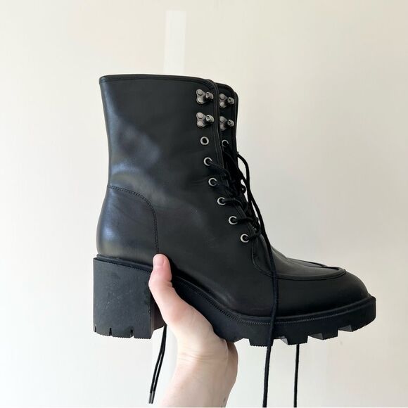 J. Crew Leather Lace Up Chunky Ankle Platform Heel Boots in Black - Picture 3 of 9